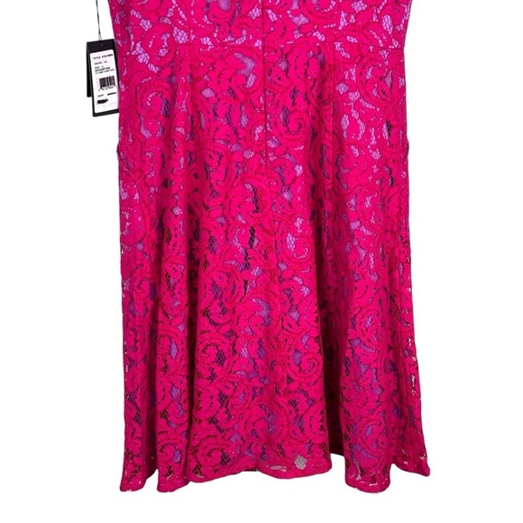 ADRIANNA PAPELL PINK ORCHID FLORAL LACE SLEEVELESS FIT AND FLARE DRESS - Picture 7 of 13